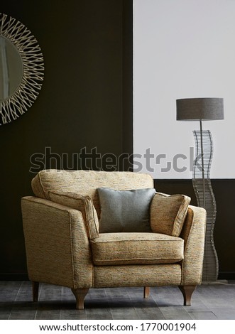 Shot of a comfortable armchair with pillow in living room