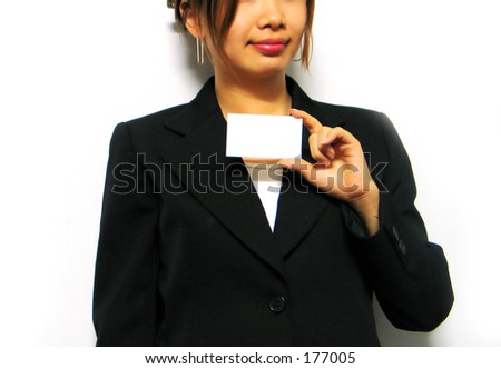 business woman with blank card