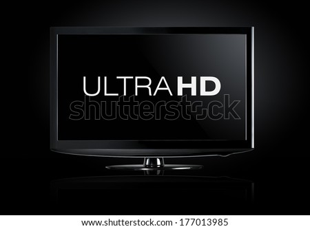 4K television display with comparison of resolutions. Ultra HD on on modern TV Royalty-Free Stock Photo #177013985
