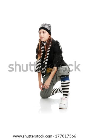 Young funky dancer, isolated on white background