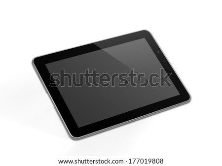 Realistic tablet pc computer with blank screen isolated on white background.