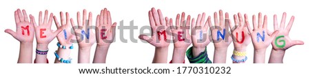 Children Hands Building Word Meine Meinung Means My Opinion, Isolated Background