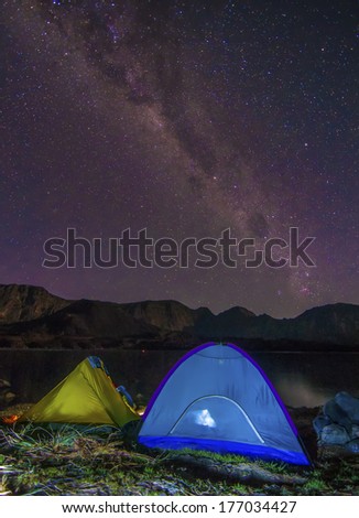 Milky Way over the campsite at Segara Danau Anak, Mount Rinjani, Lombok, Indonesia