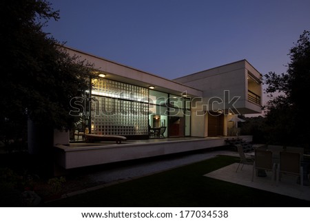 New architecture, beautiful modern house outdoors at night