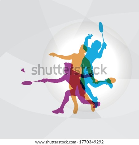 Modern Badminton Players In Action Logo Vector