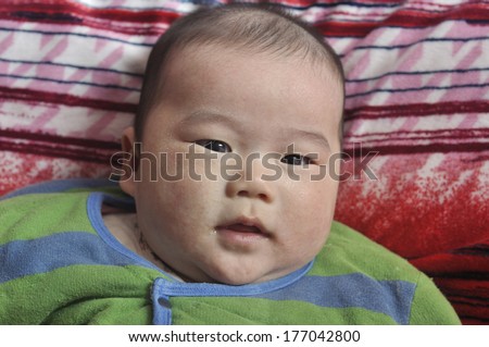 Asian Baby Boy viewed from above(6 months old chinese baby)