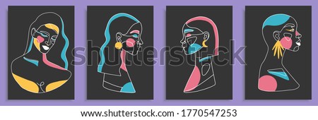 Modern abstract faces with abstract shapes. Minimalism concept. Line art drawing style. Contemporary silhouette of woman. Hand drawn trendy vector posters, illustrations for print. Royalty-Free Stock Photo #1770547253