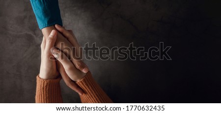 Mental Health Concept. Couple making Comfortable Hand Touch for Encouraging Together. Love and Care. Top View Royalty-Free Stock Photo #1770632435