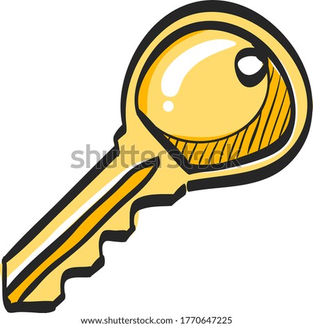 Key icon in color drawing. Safety protection house home property