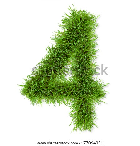 Grass "4" number, isolated on white background