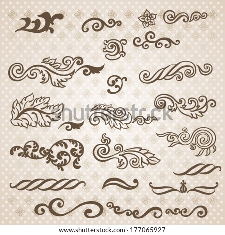 Vector vintage baroque engraving floral scroll filigree design Royalty-Free Stock Photo #177065927