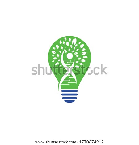 Dna tree bulb shape concept vector logo design. DNA genetic icon. DNA with green leaves vector logo design.