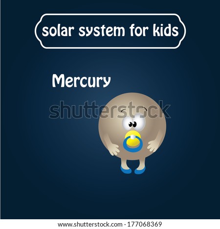 solar system for kids, childrens. Mercury in cartooning style. funny, cute. vector illustration. 
