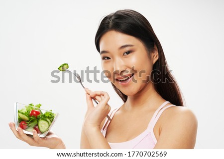 Slender girl calorie diet fruits-vegetables model