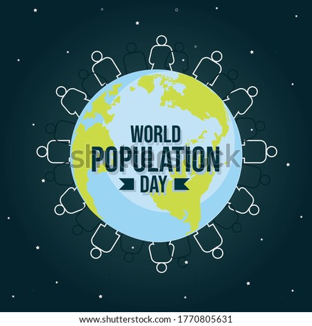 World Population Day with people, Earth, globe and space, poster, background template, vector illustration