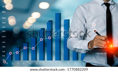 Businessman working with market virtual chart, Abstract icon, Business strategy concept, background toned image blurred.
