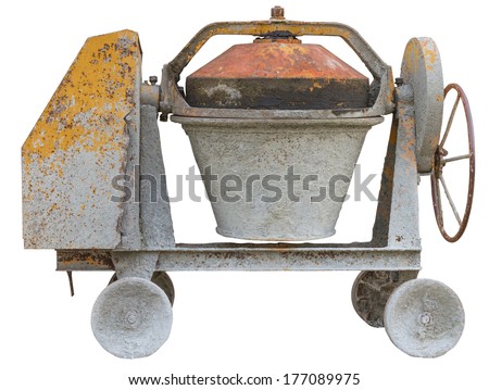 Old cement mixer machine on white background