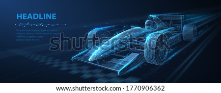 Formula One f1. Abstract vector 3d f 1 bolide racecar on speedway. Fast motion. Finish line. Success in competition, race winner, business win concept. Auto sport, fast automobile symbol Royalty-Free Stock Photo #1770906362