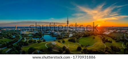 Eyecatching sunrise view over Munich at a wonderful morning at a summer day as panorama. Royalty-Free Stock Photo #1770931886