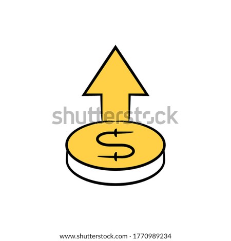 dollar currency and up way value icon vector illustration yellow