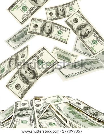 Dollars falling to the stack of dollars