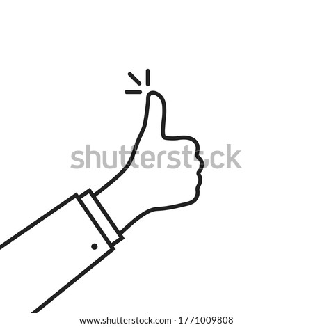 black thin line thumb up finger icon. concept of social network or guarantee button like first place or follow. lineart trend modern simple logotype graphic art design isolated on white background Royalty-Free Stock Photo #1771009808