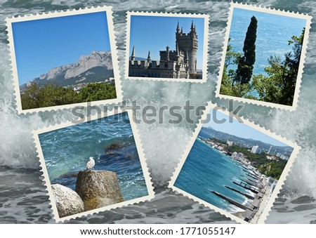 Photo Collage travel South coast of Crimea. Can be used for the design of covers, brochures, flyers and text space. Travel concept