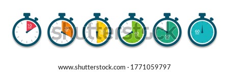 Set of timer. Stopwatch icons. Countdown 10.20,30,40,50,60 minutes. Vector Royalty-Free Stock Photo #1771059797