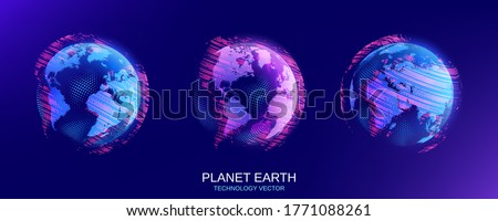 Vector illustration. Set of isolated objects. Planet Earth. Global map. Future. Modern technological dark blue background. World Wide Web Internet. Technology, innovation and communication. Royalty-Free Stock Photo #1771088261