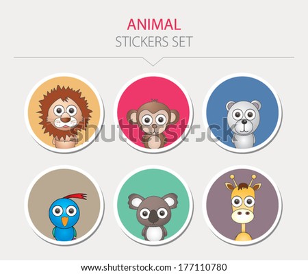 Animal stickers. Vector illustration