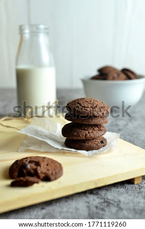 Dark chocolate chip cookies on the table