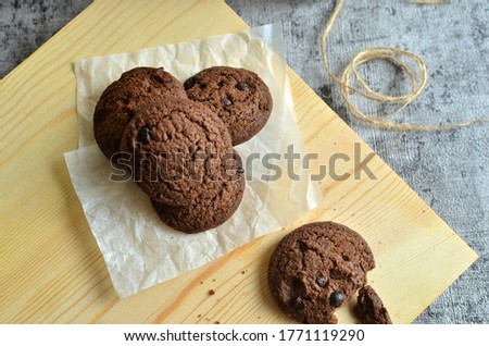 Dark chocolate chip cookies on the table