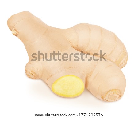 Fresh whole ginger isolated on a white background. Clip art image for package design.