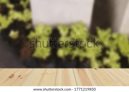 Empty Wood Plate Top Table On Abstract Blurred Background Of Out