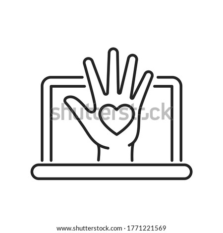 Online charity and volunteering black line icon. Fundraising vector pictogram.Pictogram for web page, mobile app, promo. 