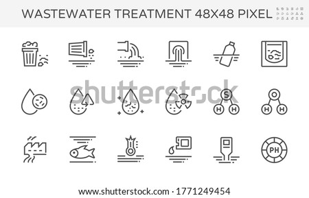 Wastewater and water treatment vector icon set, 48x48 pixel perfect  and editable stroke. Royalty-Free Stock Photo #1771249454