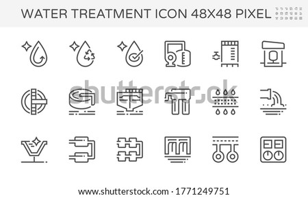 Water treatment plant and water filtration vector icon set, 48x48 pixel perfect and editable stroke. Royalty-Free Stock Photo #1771249751