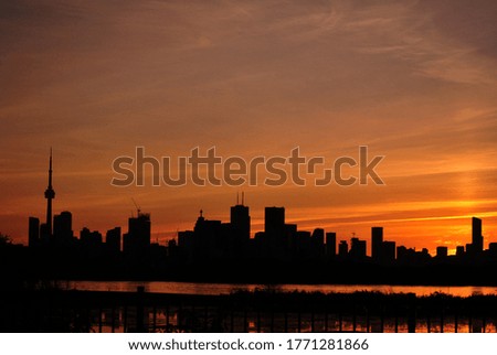 City skyline silhouette of Toronto shot after sunset
