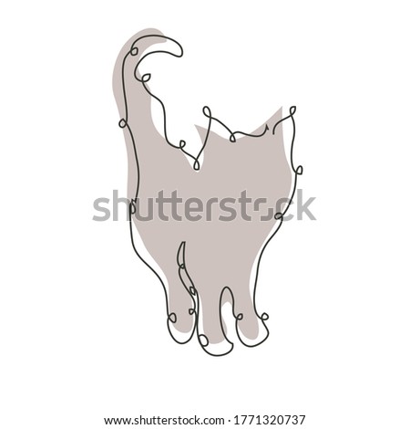 Decorative hand drawn cat, design element. Can be used for cards, invitations, banners, posters, print design. Continuous line art style. Cat theme