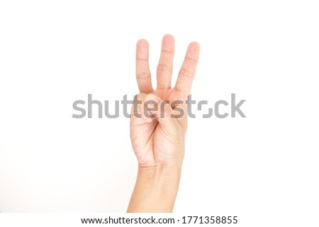 Female hand showing gesture on white background. Body language concept.