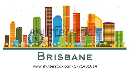 Brisbane Australia City Skyline with Color Buildings Isolated on White. Vector Illustration. Business Travel and Tourism Concept with Historic Architecture. Brisbane Cityscape with Landmarks.