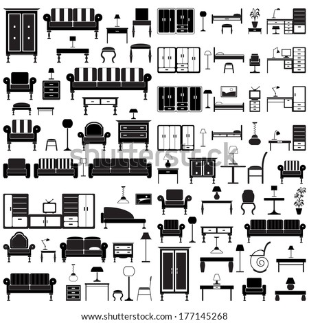 Home furniture icons set, isolated on white background, vector illustration. Royalty-Free Stock Photo #177145268