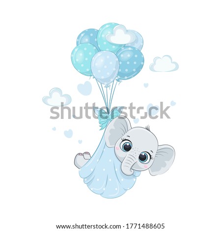 Cute baby elephant in diapers on the balloons Royalty-Free Stock Photo #1771488605