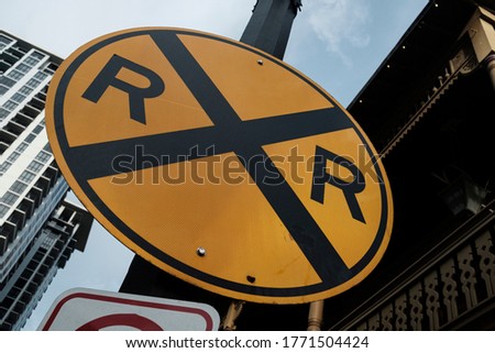 Railroad Crossing Warning Sign Down Yellow And Black r r  Royalty-Free Stock Photo #1771504424