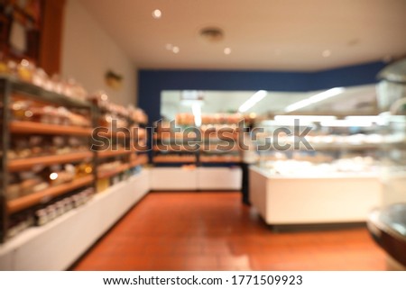 Super market in blur background in new normal social distancing