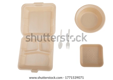 Beige natural plant fiber food box solated on white background, Saved clipping path.