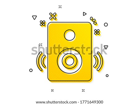 Music sound sign. Speakers icon. Musical device symbol. Yellow circles pattern. Classic speakers icon. Geometric elements. Vector