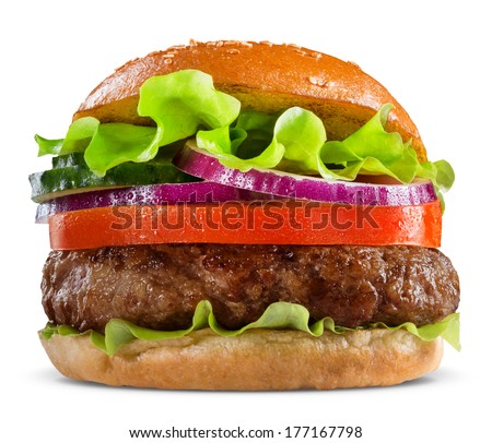 Burger isolated on white background. Fast food meal. 