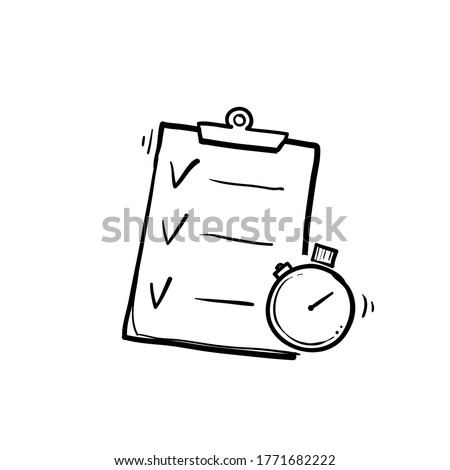 hand drawn Fast services, check list and stopwatch, to do plan, procrastination and efficiency, project management, quick questionnaire, short survey, doodle Royalty-Free Stock Photo #1771682222