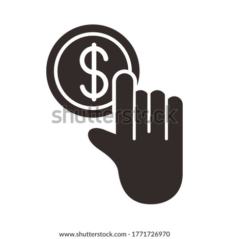 hand with coin money dollar silhouette style vector illustration design